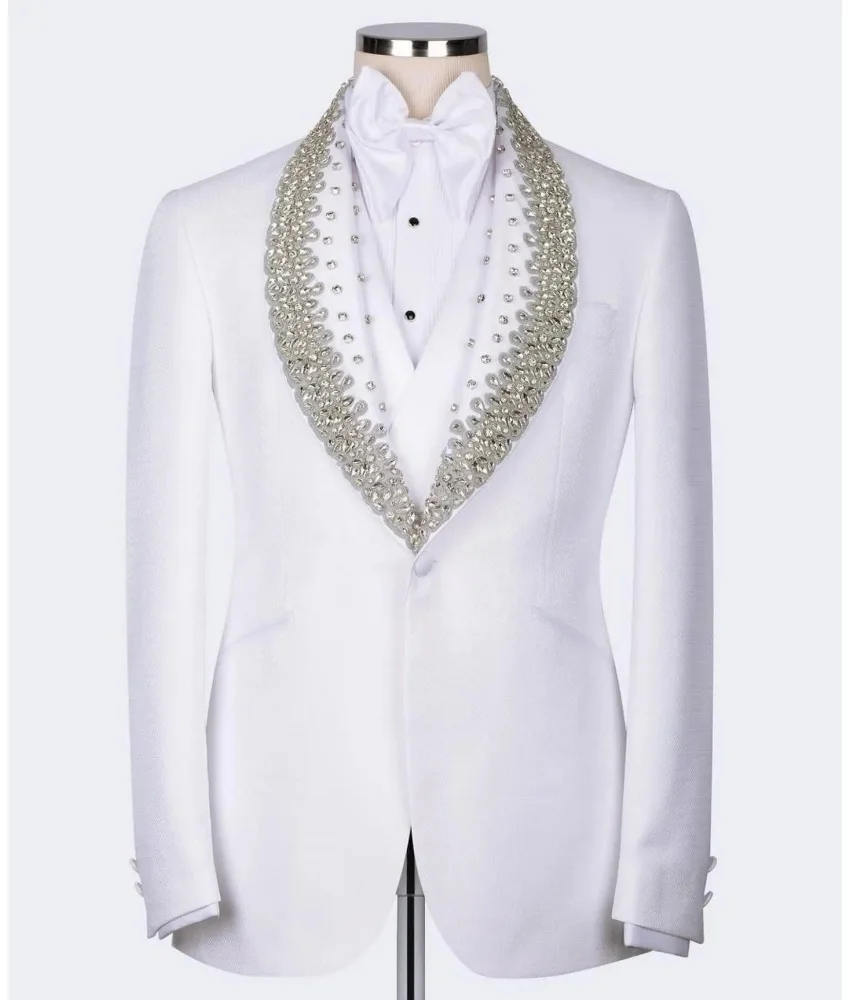

Mens Luxury Crystal Lapel 3 Piece Suit (Blazer+Vest+Pants ).Wedding Banquet Stage Performance Host Formal Suit Set