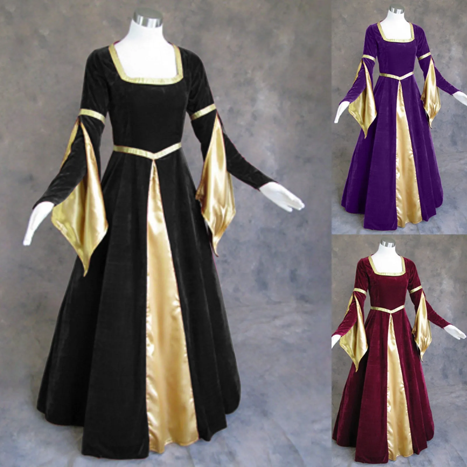 

Halloween Cosplay Medieval Renaissance Costumes Princess Flare Sleeve Woman Dress Skinny Retro Palace Gothic Ball Gown Halloween