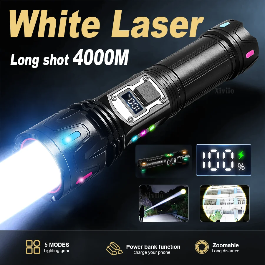 

Мощный белый лазерный фонарик с зумом 10000000LM 18650/26650 аккумуляторная батарея тактический фонарь охотничий аварийный фонарь лампа