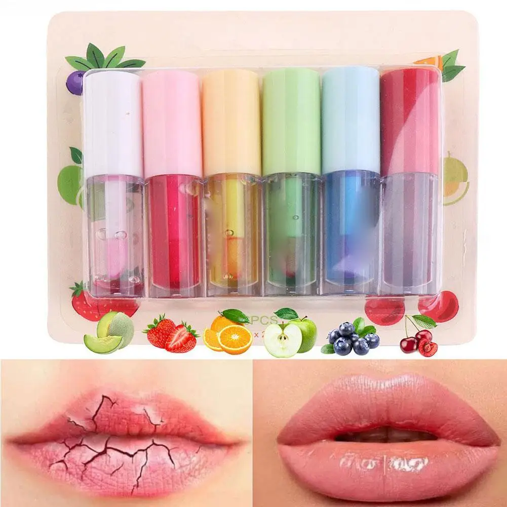 6 Color-Changing Lip Gloss Fruit Flavored Long-Lasting Moisturizing -Activated Lip Tint Anti-cracking Waterproof Lip Glaze