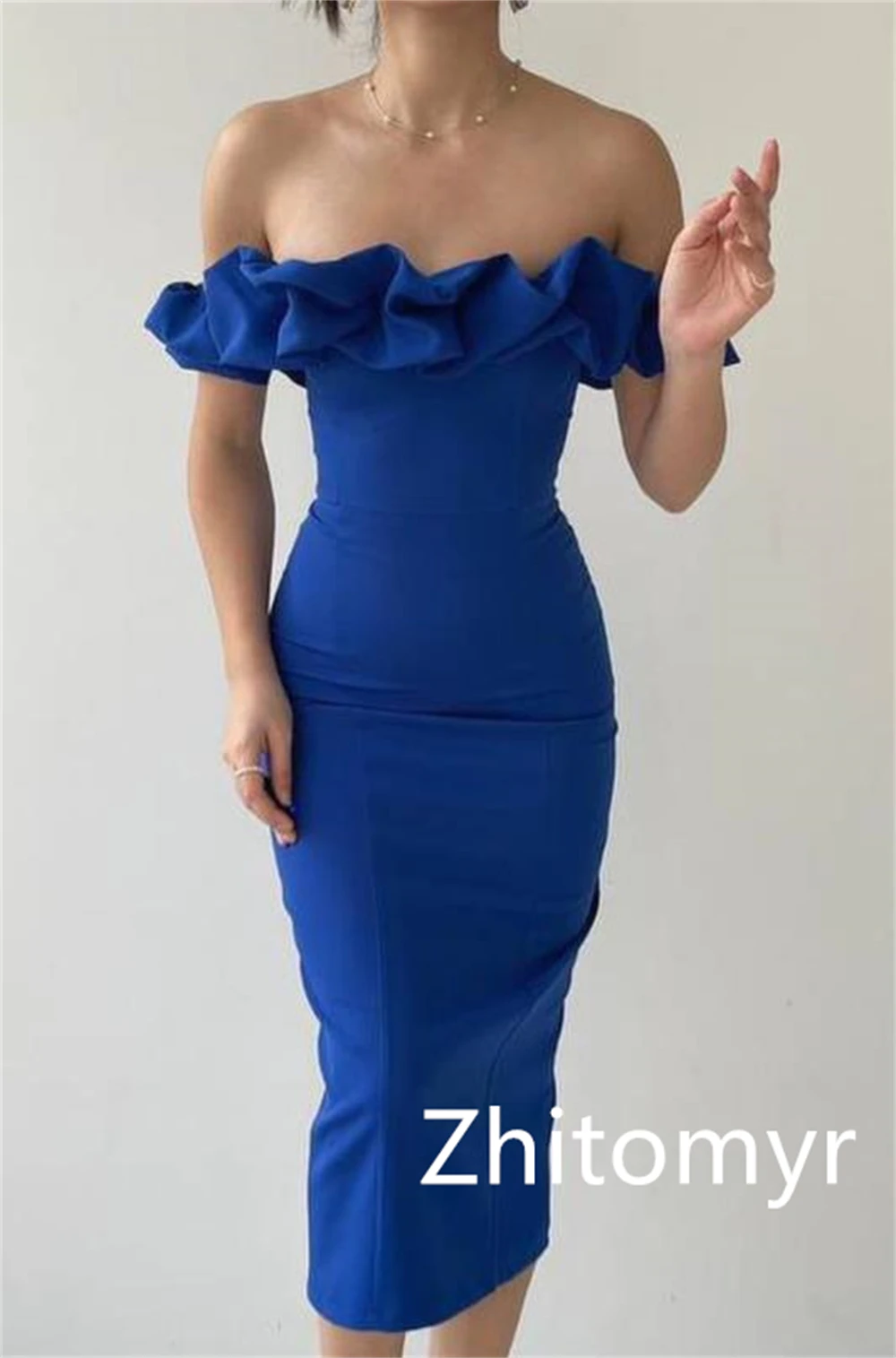 Exquisite Sparkle High Quality Jersey Ruffle Christmas Sheath Off-the-shoulder Bespoke Occasion Gown Midi Dresses