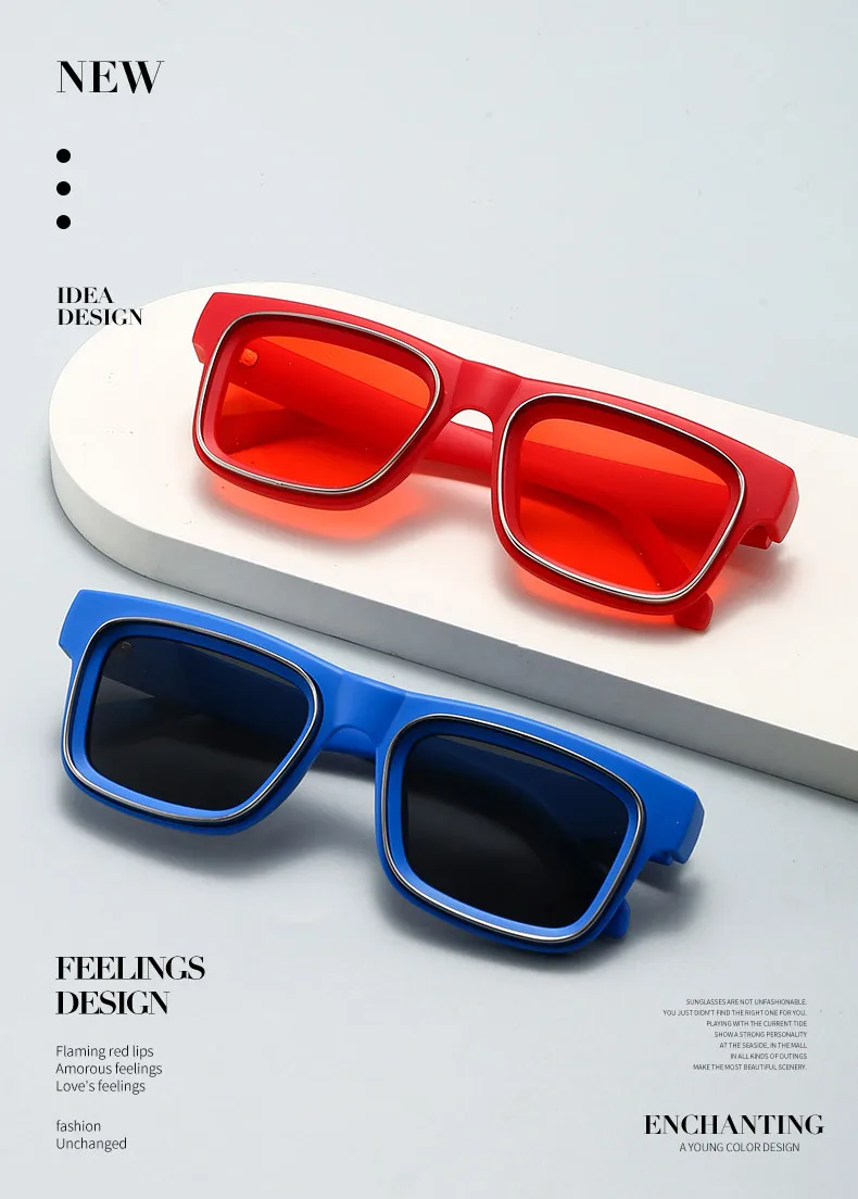 Neue Vintage Quadratische Sonnenbrille für Damen und Herren Marken-Rechteck-Sonnenbrille Ovale Brillen für Männer und Frauen – Detail 1