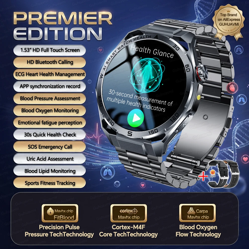 2026New Nursing-Grade AI ECG Smart Watch 1.53''Sapphire Glass Heart Rate Blood Lipid Uric Acid Monitor Bluetooth Call Smartwatch image 3