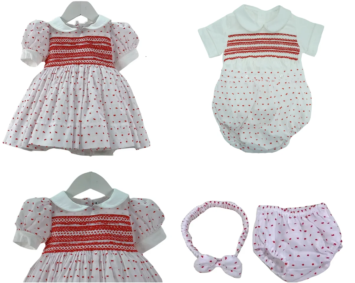 0-12Y Baby Girl Summer Red Smocked Turkish Vintage Princess Dress Boy Suit for Birthday Holiday Easter Eid A223