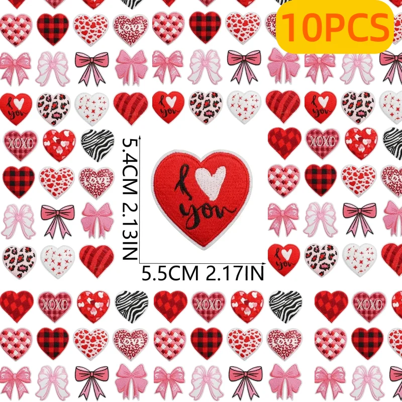 

Wholesale Red Heart Bow Embroidery Sticker Decorative Ironing 1/10PCS Set Sticker Sewing DIY Cartoon Logo Clothing Bag Patch