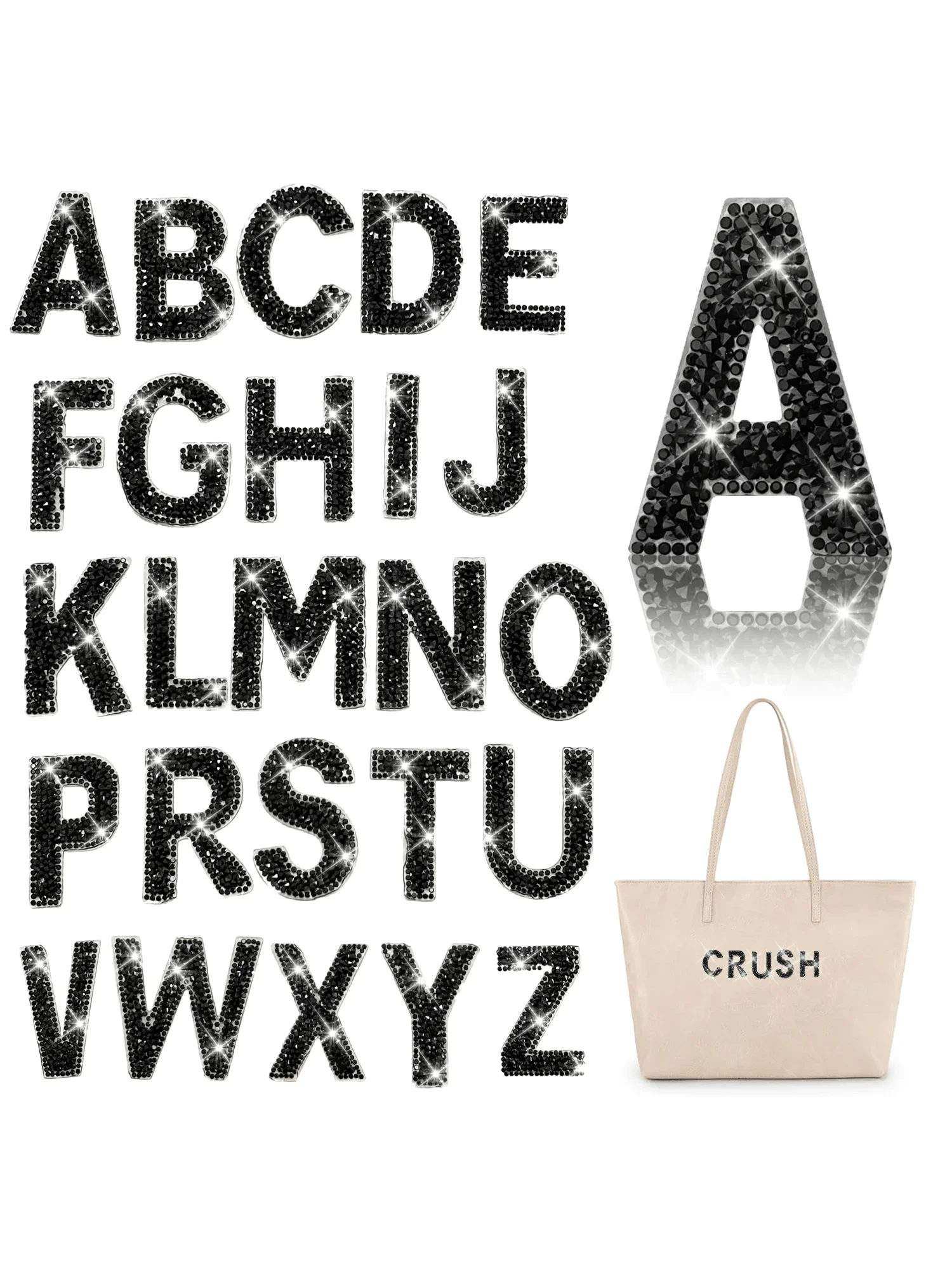 1Pcs Glitter Rhinestone Initial Letter Iron On Patches，A-Z Pearl Bling Glitters Alphabet Stickers