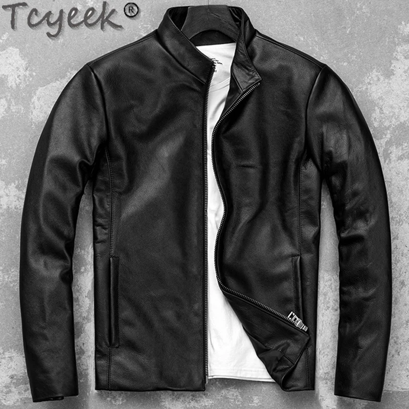 Tcyeek Genuine Leather Jacket Men Top Layer Cowhide Coats Business Casual Leather Coat Autumn Winter Clothes Slim Fit Chaquetas