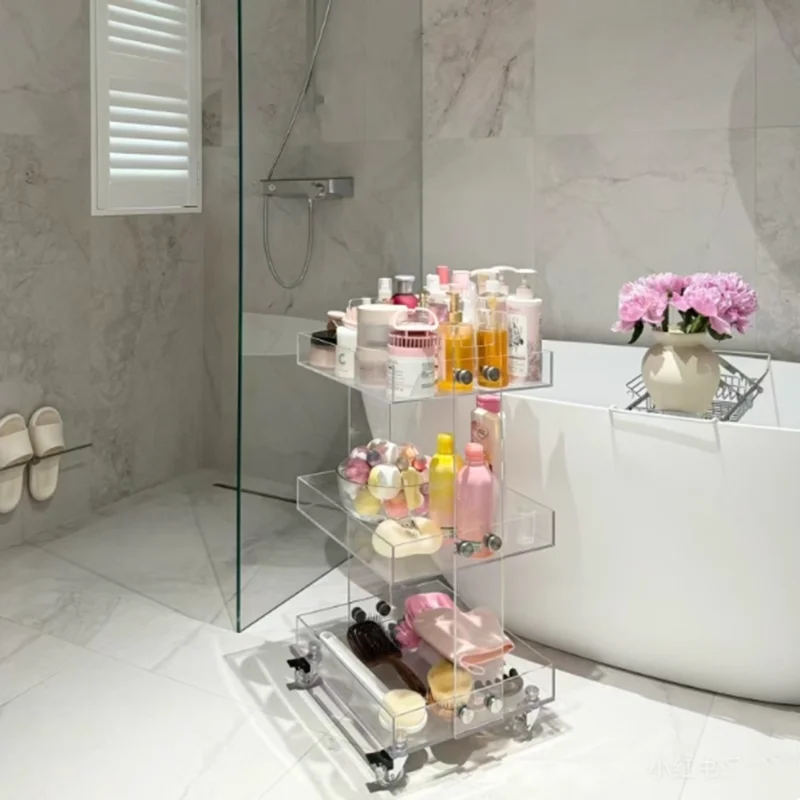 التصميم الجمالي طاولة جانبية الحد الأدنى عجلات بلاستيكية الطابق طاولة القهوة المدخل الاكريليك ميسا دي سنترو دي سالا أثاث المنزل