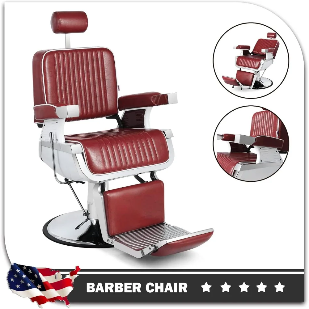 Silla de barbero reclinable hidráulica de alta resistencia, silla de salón, sillas de peluquero para estilista de pelo, silla de tatuaje, equipo de salón de barbería (rojo)