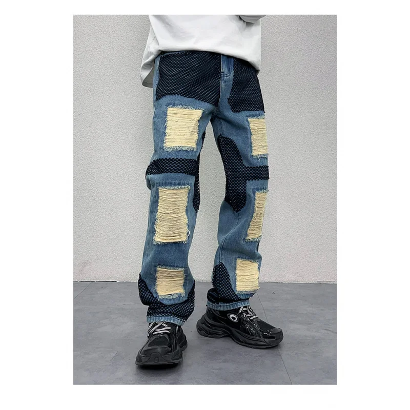 

2024 New Y2K American Retro Scrape Jeans Men's Loose oversize Washed Old Street Handsome Mop Pants