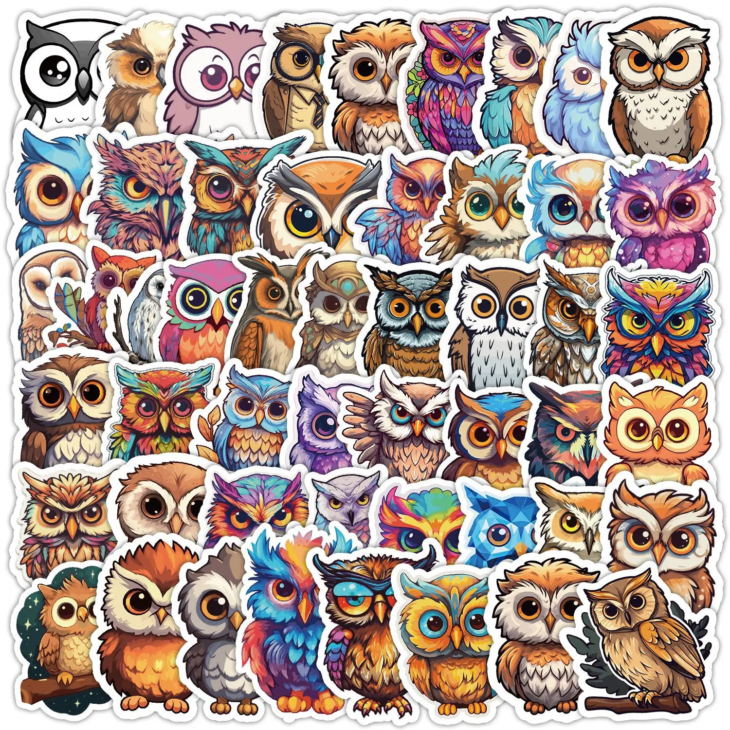 

50Pcs Cartoon Colorful Owl Series Graffiti Stickers For Mobile Phone Shell Skateboard Decorative Stickers DIY Toy Sticker Pack