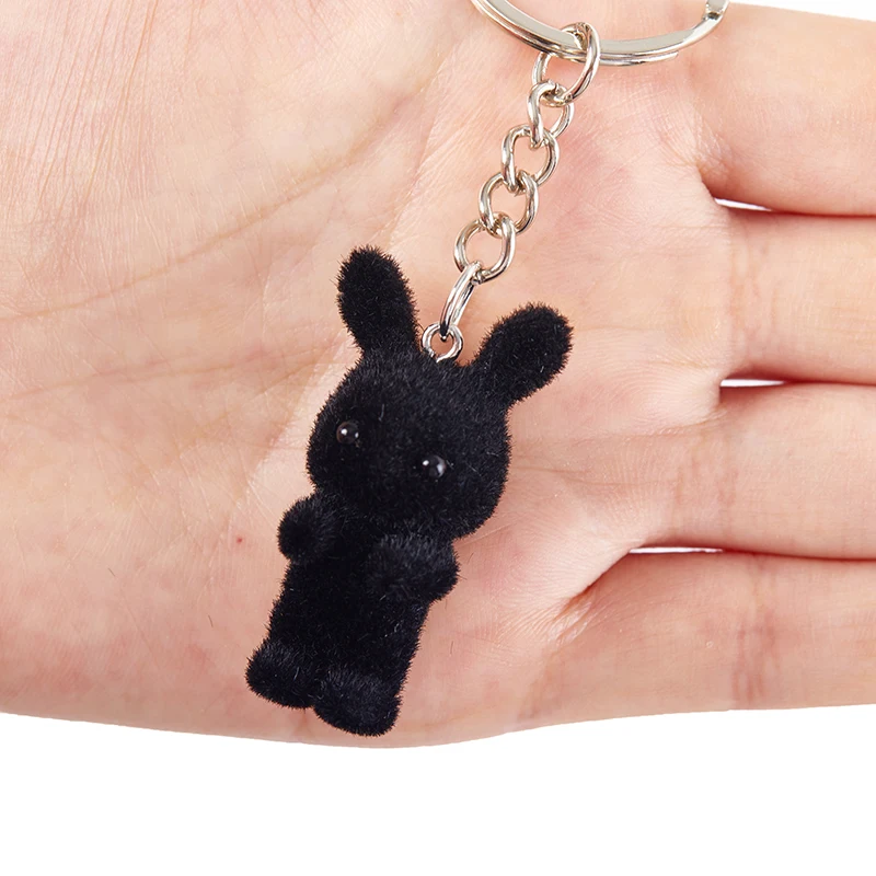 1PC 3D Cartoon Flocking Rabbit Keychain Rabbit Key Ring Animal Key Chains Souvenir Gifts For Women Men Car Keys DIY Jewelry