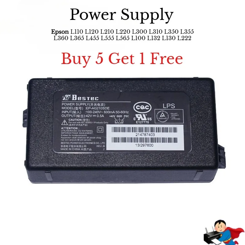 

AC Power Supply Adapter Charger for Epson L110 L120 L210 L220 L300 L310 L350 L355 L360 L365 L455 L555 L565 L100 L132 L130 L222