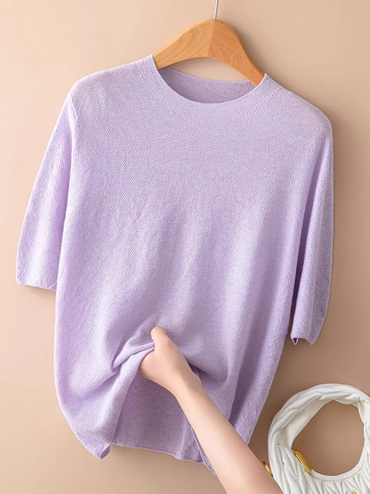 NOVEDAD DE VERANO 20225, Top de punto suelto ort Sve, camiseta fina f Sve para mujer, capa Base versátil adelgazante, redonda Ne