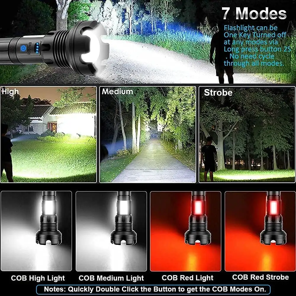 5/7/90000 High Lumens LED Rechargeable Tactical Laser Flashlight Outdoor Lighting Waterpoof Climbing Camping COB Zoomable Light