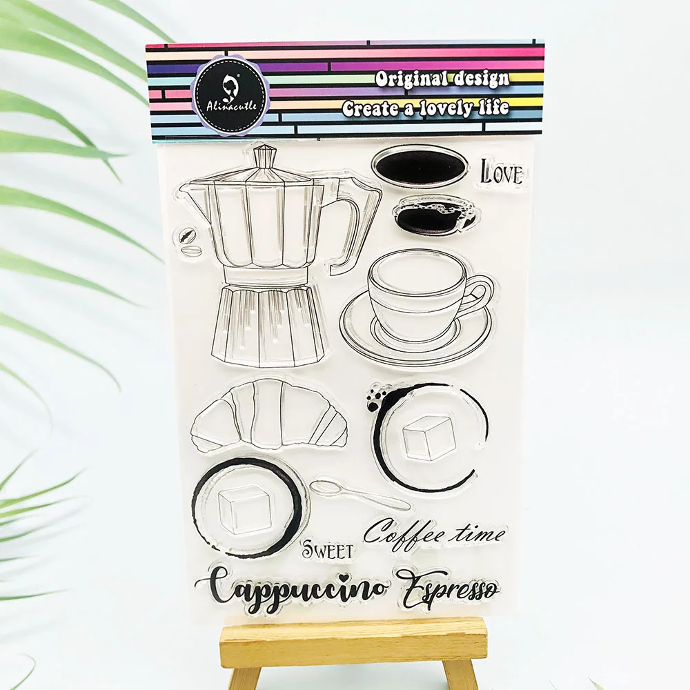 KLARE STAMPS Kaffeezeitstopf Brot Scrapbooking Handgemacht Kartenpapier Handwerk Silikonkautschukwalze transparenter Stempel AlinaCraft