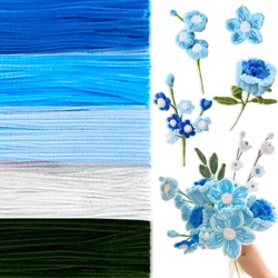 500 Pieces Pipe Cleaners Chenille Stems 5 Assorted Blue Colors Craft Supplies Bulk for DIY Art and Craft Projects