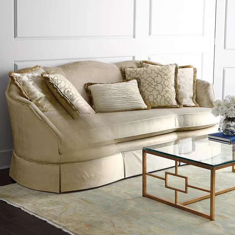 

Three-person curved sofa cloud velvet European-style American country pastoral style fabric European-style French light