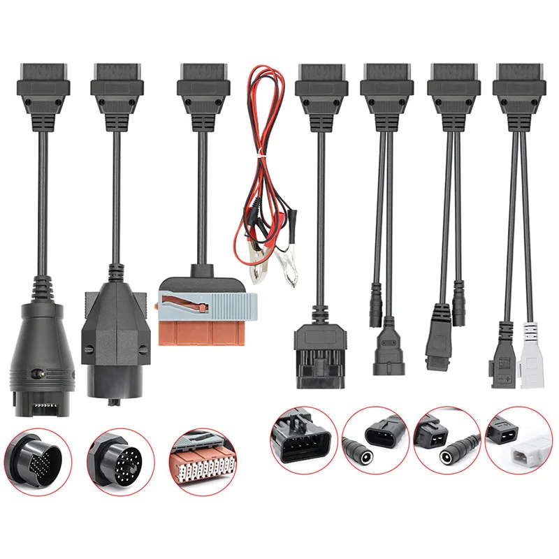 Juego de Cables Adaptadores OBD OBD2 8 en 1 para Autos Antiguos y Herramienta de Diagnóstico DS150 ECDP, Juego Completo