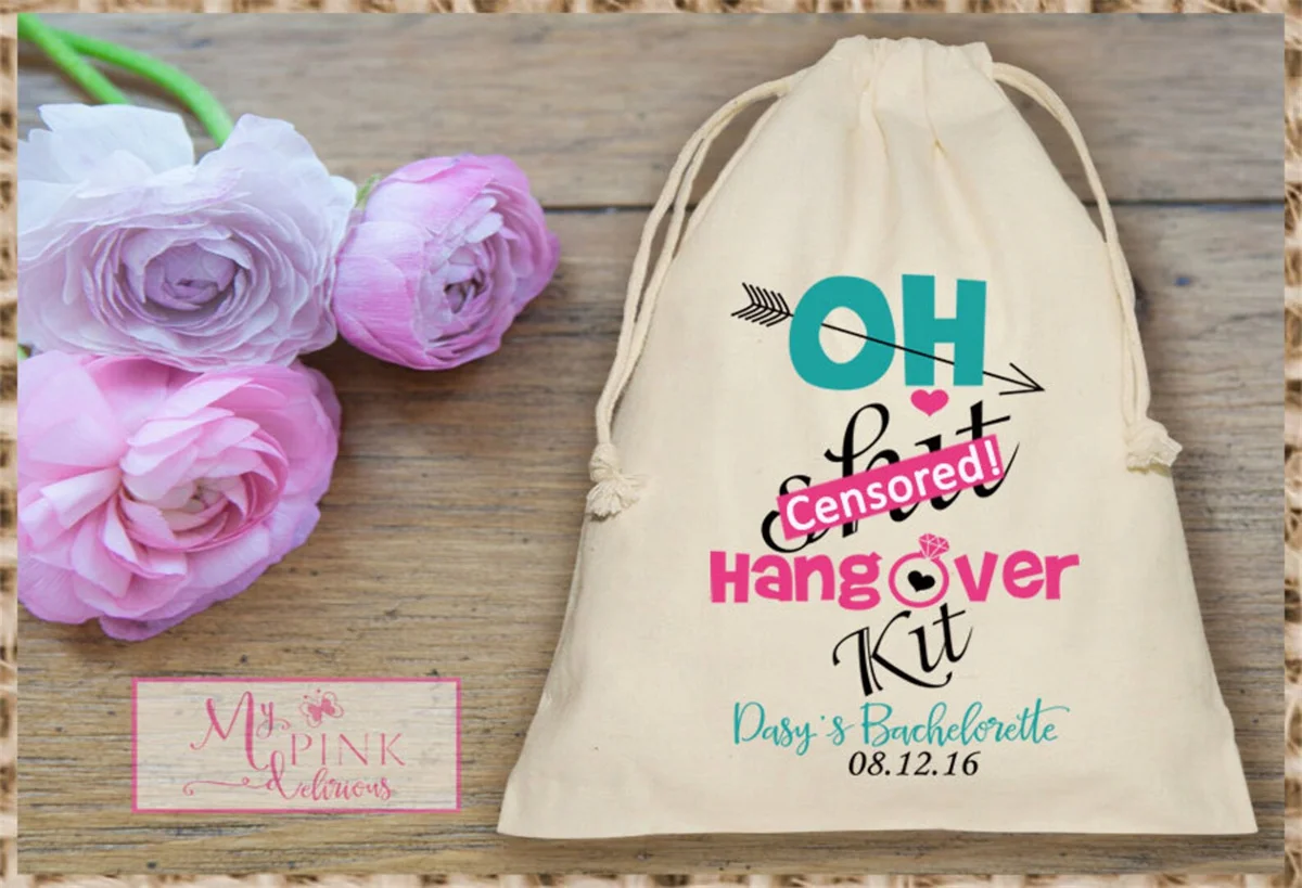 20PCS Oh Sh*t Hangover Kit Bachelorette Party Muslin Bag - Mini Favor bag - Bridal shower bag-Recovery kit-Personalized muslin