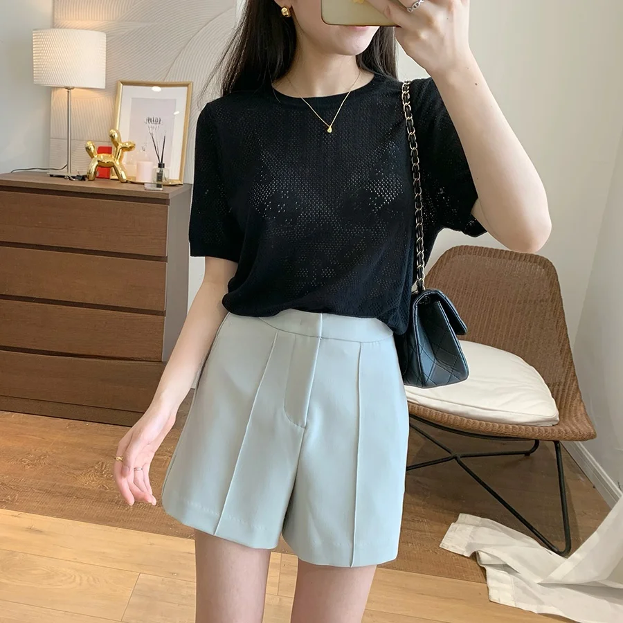 

High Waist A-Line Casual Pants Unwrinkled Comfortable Mid-Seam Design Versatile Short Shorts Western Style Commute Fashion