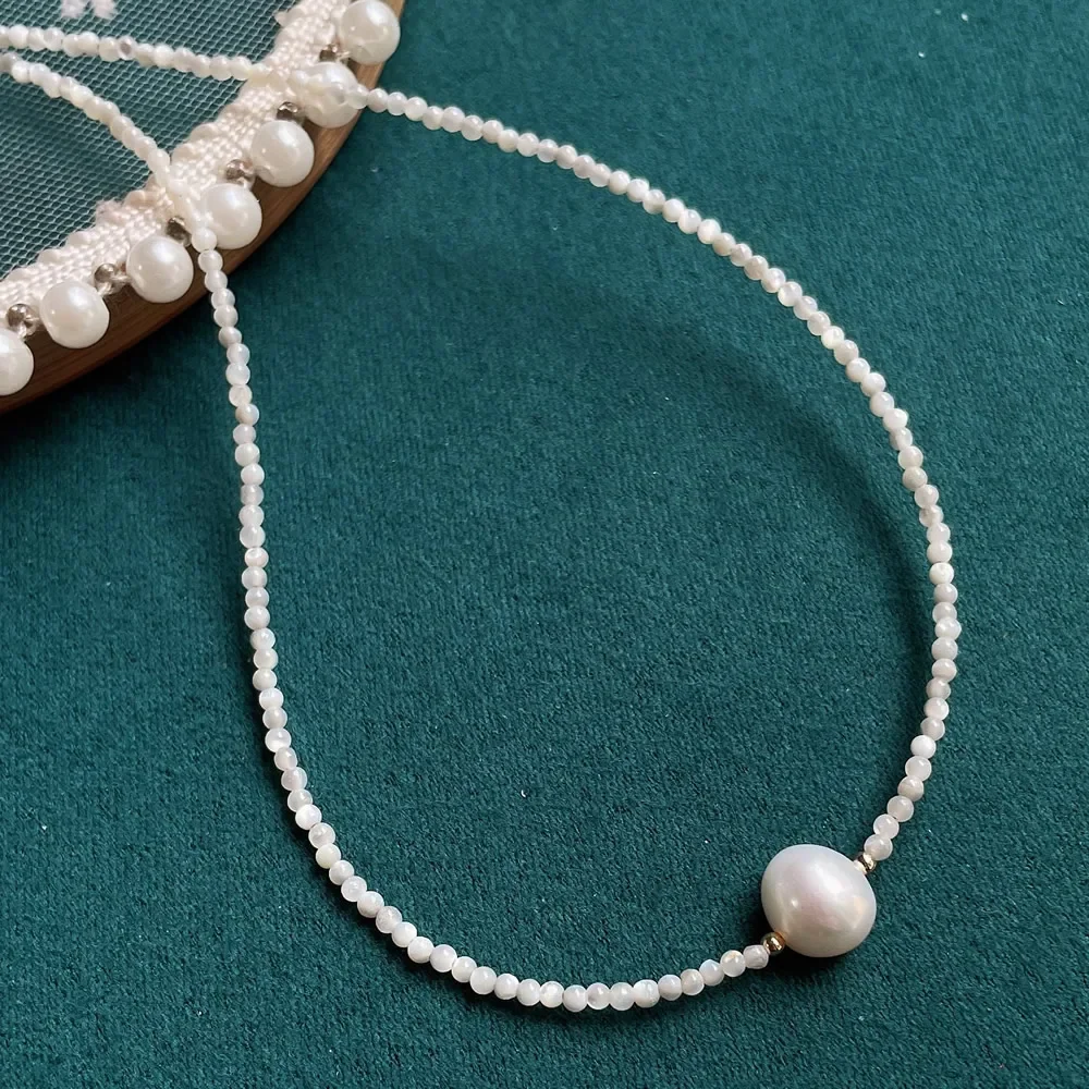 Minimalist Shell Pearl Necklace Thin 2mm Mini Shiny White Natural Freshwater Baroque Pearl Charm Short Choker Necklace for Women