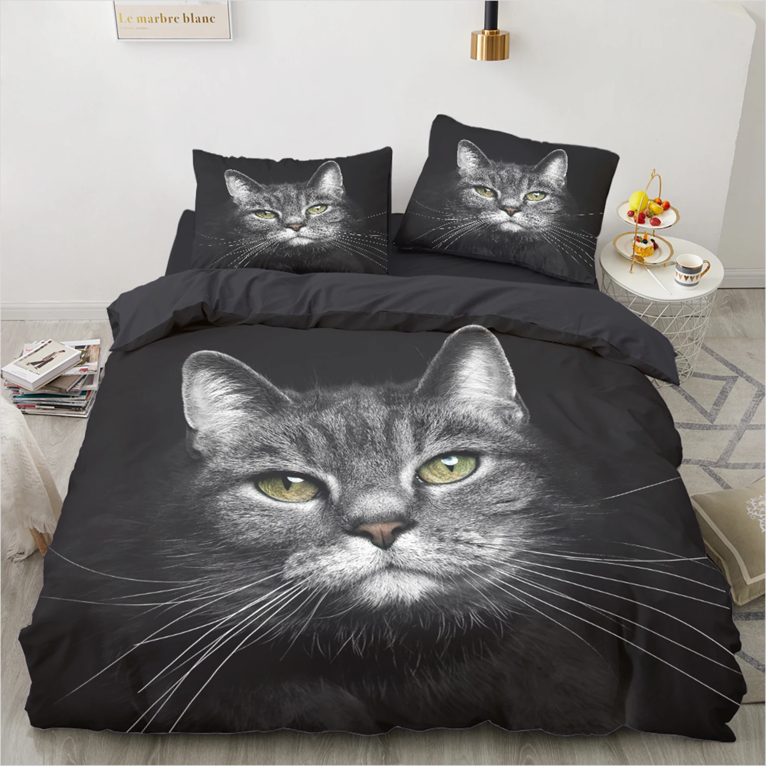 

Elegant Animal Print Bedding set Bed Set - Duvet Cover set Black Cat & Pet Design Full/Queen Size 240x220cm Teens & Adults