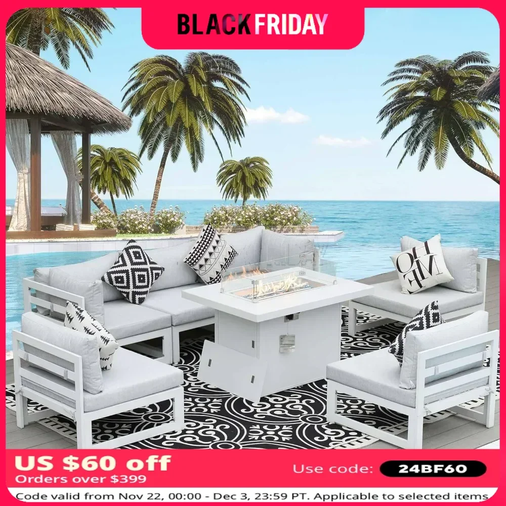 7 Pieces Patio Furniture Set with Fire Pit Table 43