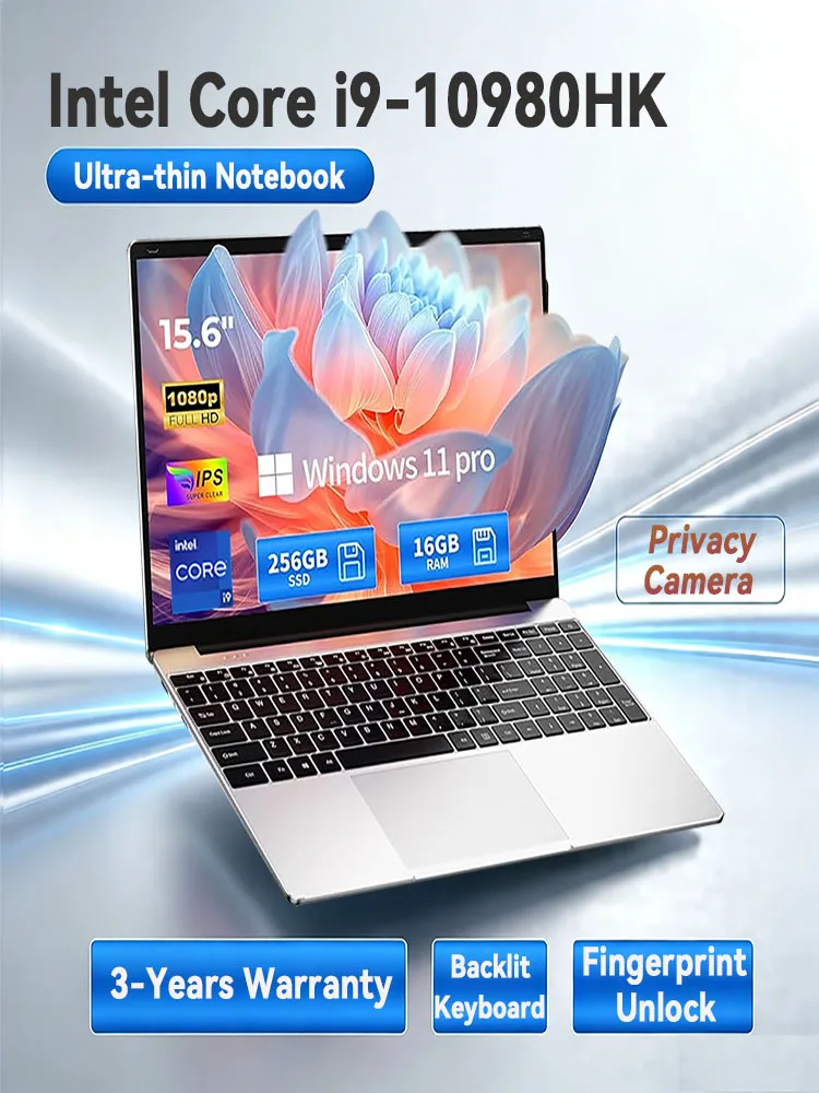 2026 Brandneuer Intel I9-10980HK 15,6 Zoll Laptop mit Hintergrundbeleuchtung Fingerabdruck-Entsperrung Windows 11 Office Studien-Notebook Gaming-Computer PC