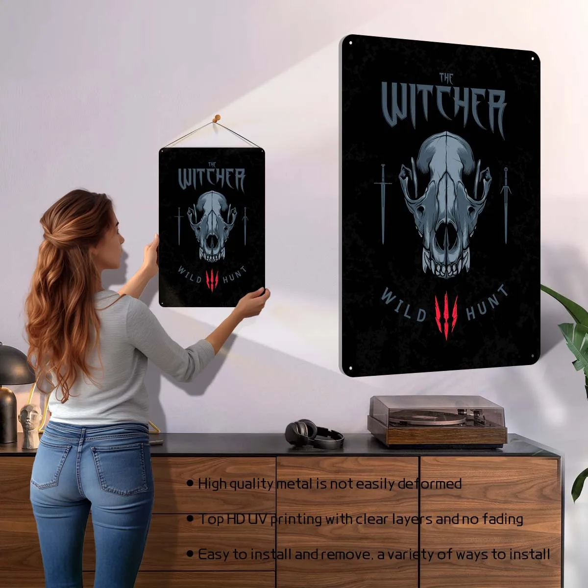 W-Witcher 3 ملصقات علامات اللعبة الشعبية ديكور الغرفة الجمالية الرجال مخصص اللاعبين لوحات القصدير المعدنية لغرفة الألعاب الديكور الرجعية