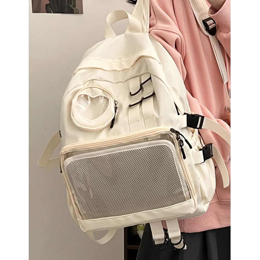 

Collage Style Nylon School Bag For Teenage Girl Itabag Kawaii Backpack Transparent Love Heart JK Backpack Women 2026 Laptop Bag