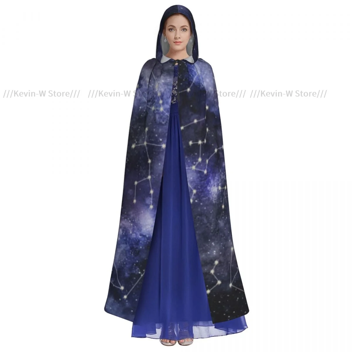 Sun And Twelve Zodiac Signs Hooded Cloak Polyester Unisex Witch Cape Costume Accessory