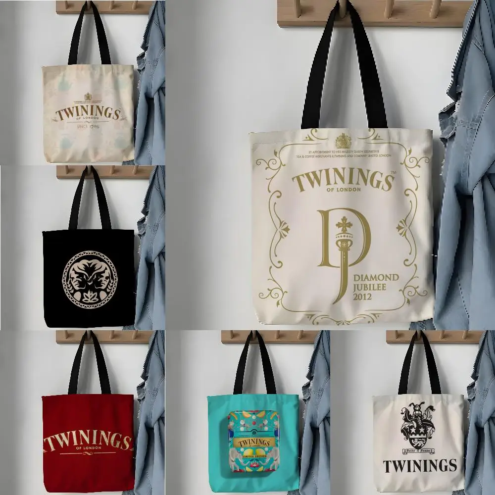 Bolsas de almacenamiento, bolso de mano con patrón, bolso de hombro de lona estético, bolso de compras ligero, elegante, rojo, T-Twinings