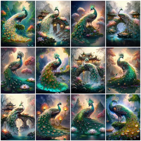 EverShine Diamond Embroidery Peacock Rhinestone Pictures Painting Animal Full Square Round Drill Kit Mosaic Flower Wall Decor