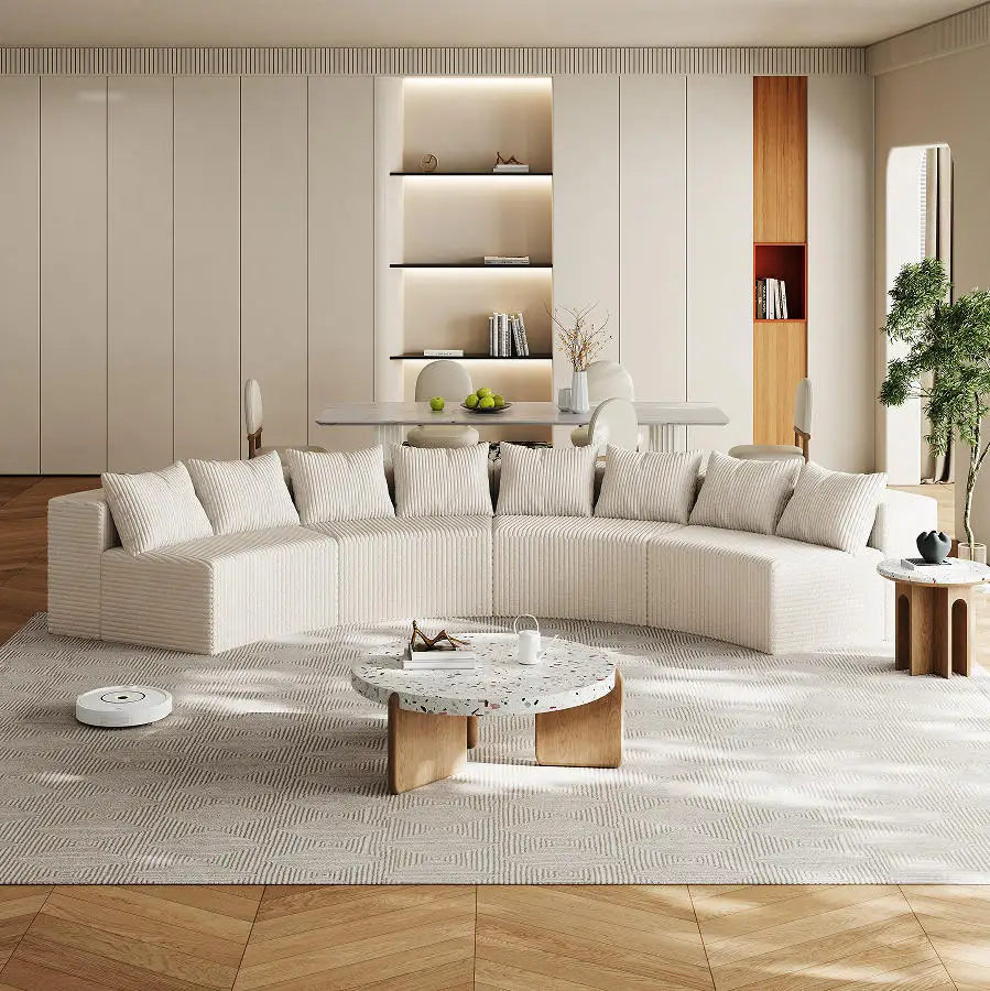 #Modern Corduroy Sofa Set With 8 Pillows Modular Semi-Circular Compression Sofa For Apartment