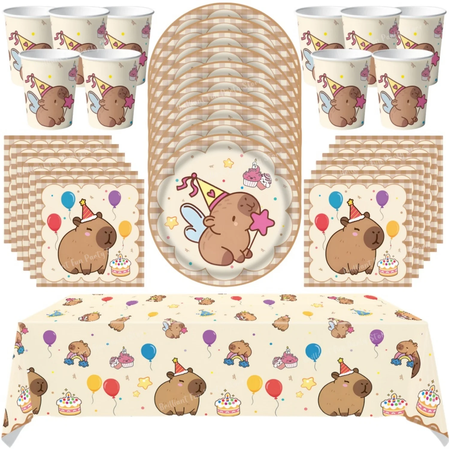 Juego de Vajilla Desechable con Tema de Capibara de 61 Piezas: Platos de Papel, Servilletas, Vasos, Mantel para Baby Shower y Fiestas de Cumpleaños Infantiles