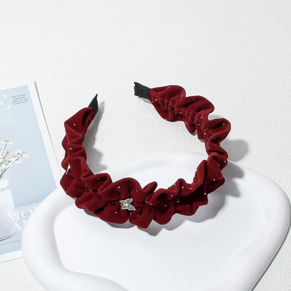 Velvet Butterfly Dot Diamond Headband for Women Ins High-end Hair Accessories High Cranial Top Pressure Headband