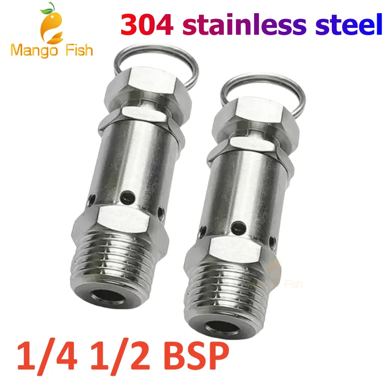 

304 Stainless Steel Sanitary Micro Spring Safety Relief Valve 1/4" 1/2" BSPT Male 0.5-10KG Exhaust, Suitable for Air Compressors