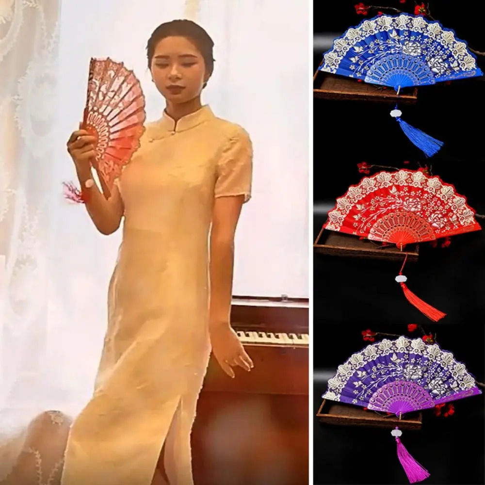 

Вышитый складной веер с горячим тиснением, разноцветный, с золотым декором, реквизит для фотосъемки, китайский свадебный тканевый веер