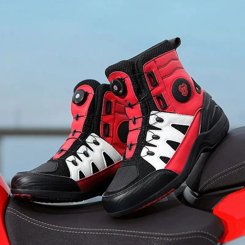 Leather Motorcycle Shoes for City Riding Motocross Boots Men Women Biker Boots Anti-Slip Riding Boots Waterproof Botas Moto view 2