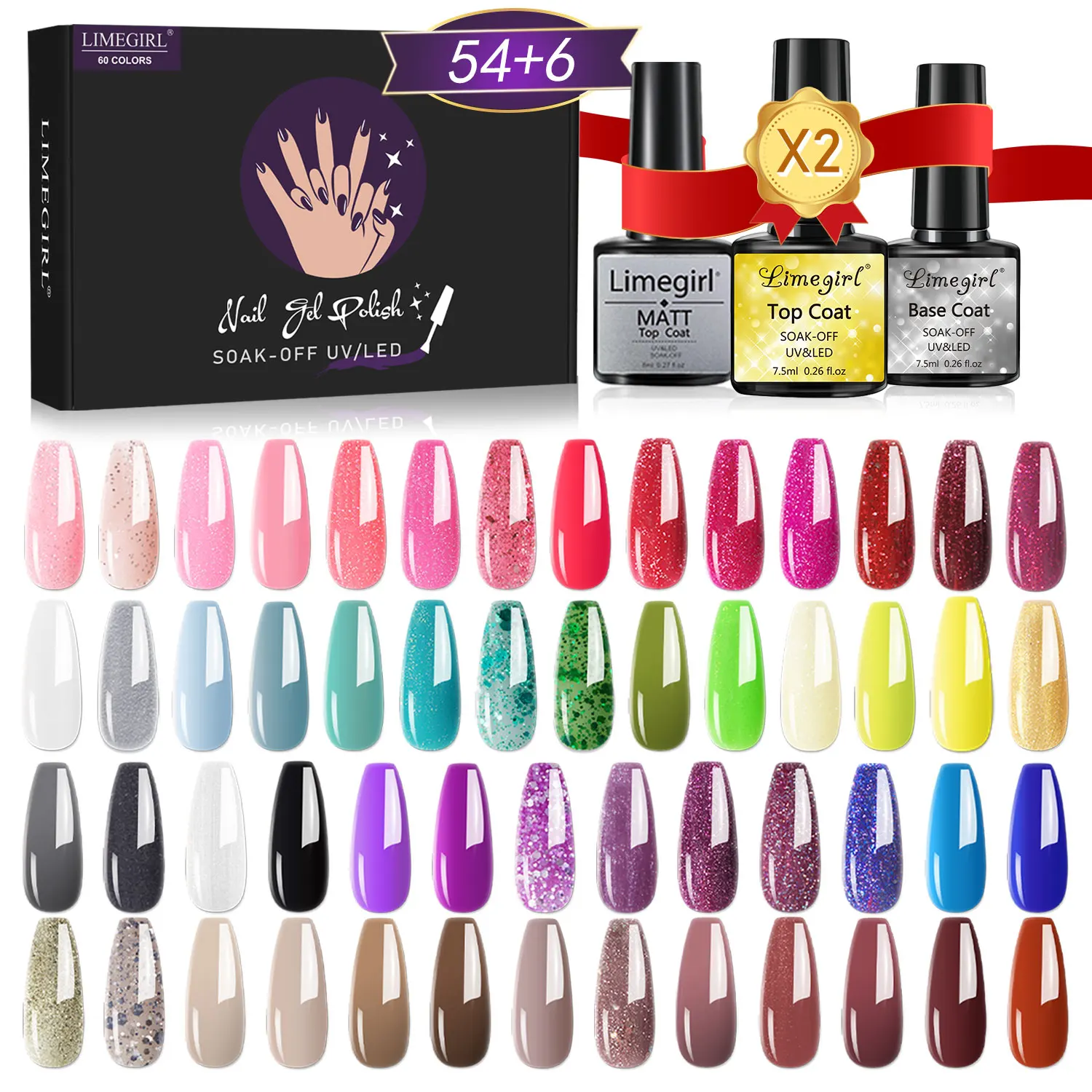 

Набор гель-лаков LIMEGIRL, 60 шт., полуперманентный, для УФ/LED-ламп, гель-лак для салонов красоты, гибридный гель-лак, базовое покрытие, гель-лак