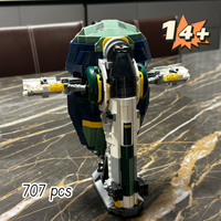 Big Sale 707Pcs New Star Attack of The Clones Stories Jango Fett's Starship Building Blocks Toy for Boys Girls 75433