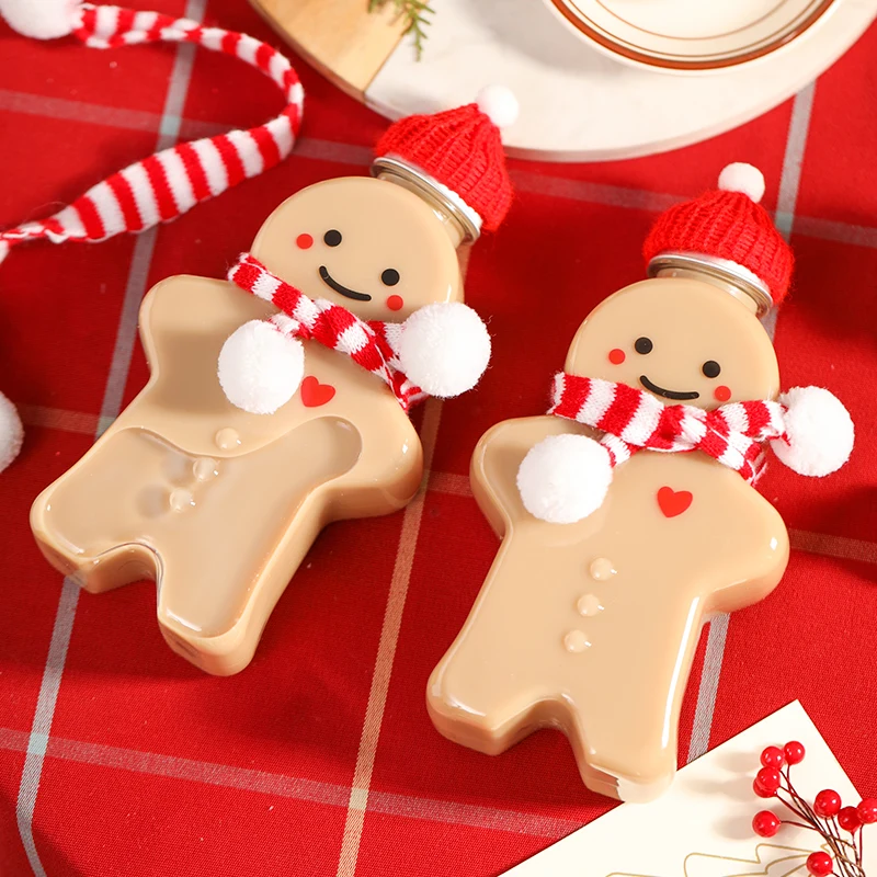 Plastic Gingerbread Man Xmas Water Bottle Decorations Christmas New Year Milk Drink Cup With Lid Festive Cute Gifts For Kids Toy