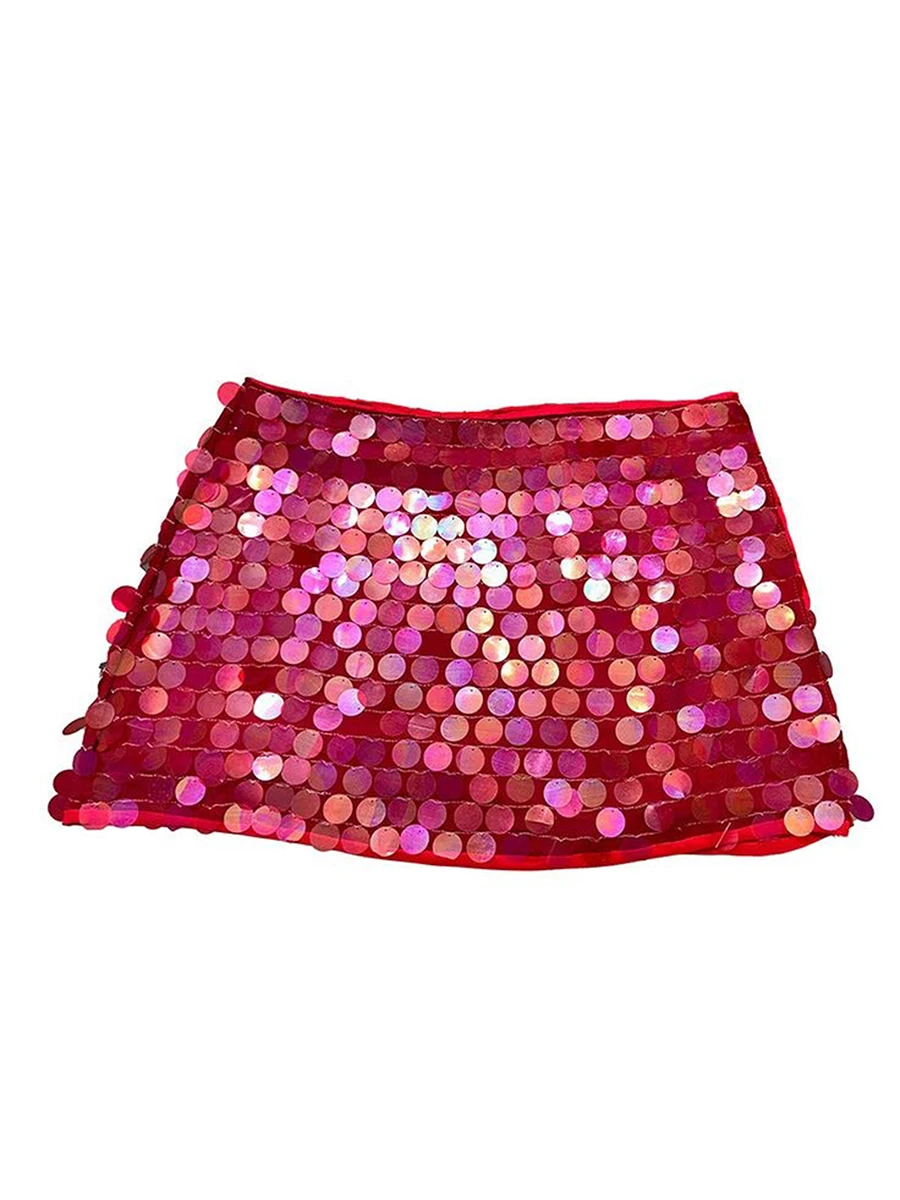 Women's Summer Mini Sequins Skirts Side Split Tie Up Skirt for Daily, Travel, Parties