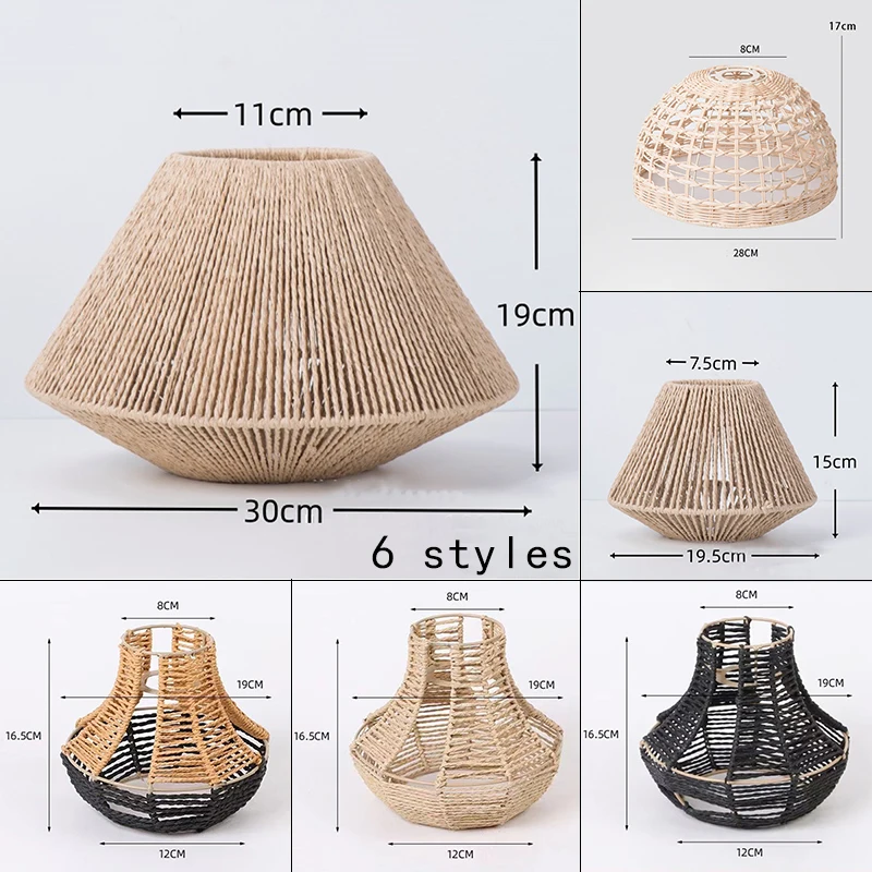 Imitation Rattan Weave Lamp Shade Rustic Style Light Cover Rattan Chandelier Pendant Woven Wicker Rope Rope Hanging Lamp