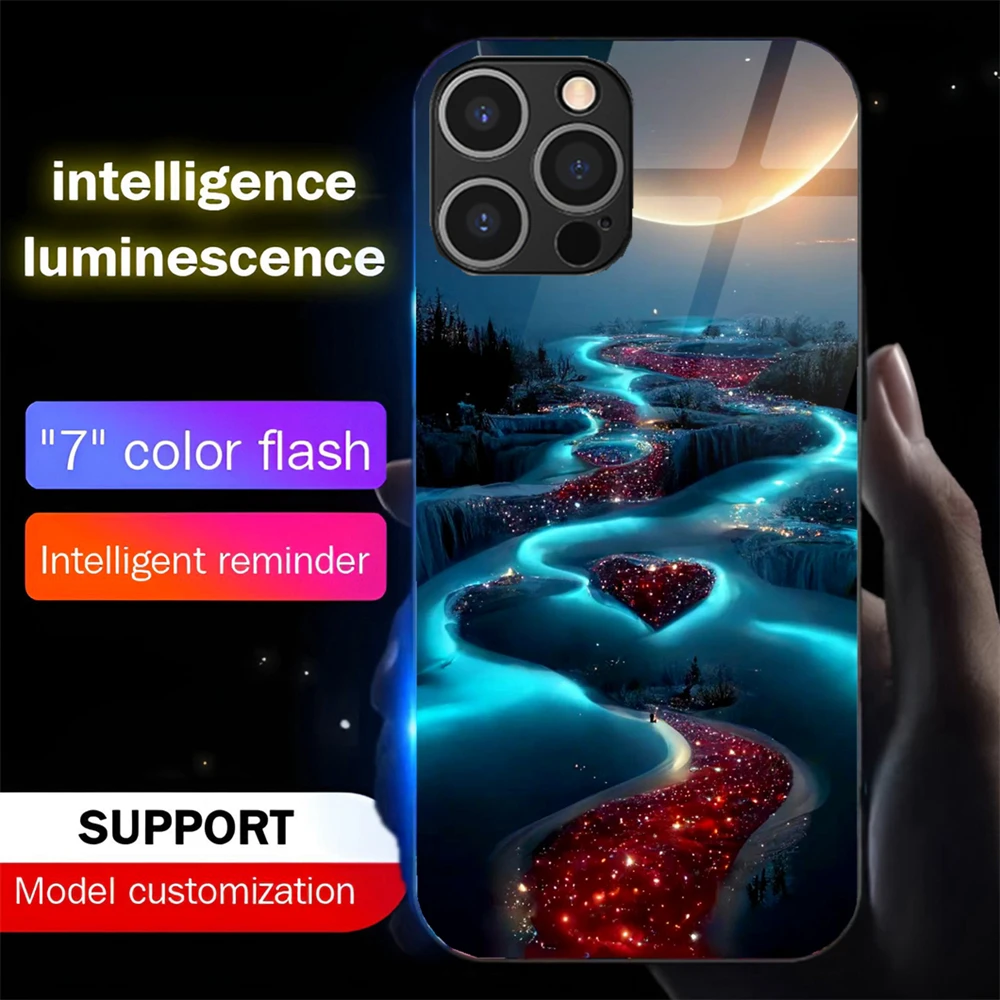 

Pretty Starry Sky Sound Music Control Led Light Phone Case Glowing Cover For iPhone 16 E 15 14 13 12 11 Pro Max X XR XS Plus SE
