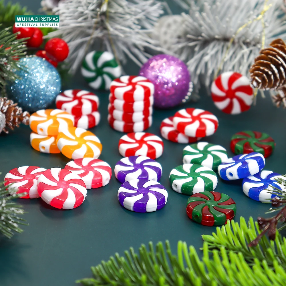 50pcs New Year Acrylic Candy DIY Xmas Tree Hanging Christmas Simulation Candies Peppermint Ornaments Sweets Drop Pendants Gifts
