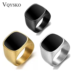 VQYSKO New Shiny Gold Color Titanium Steel Men and Women Custom Rings Punk Hip Hop Stainless Steel for Couples Wedding Rings