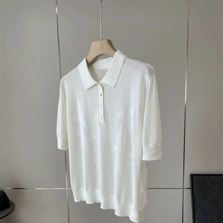 

Экологичный вязаный свитер с вышивкой и перфорацией из хлопковой пряжи для женщин, летний модный повседневный топ