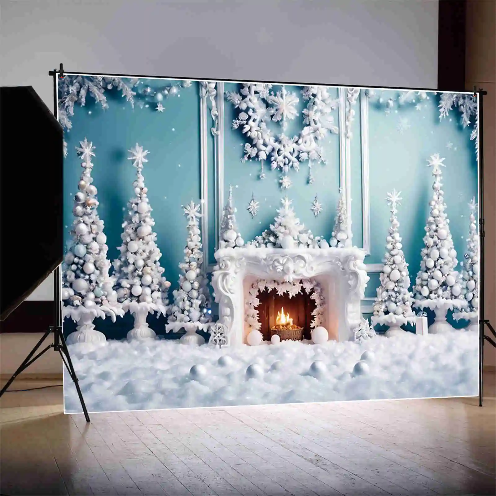 MOON.QG-خلفيات أشجار عيد الميلاد الفضية للأطفال ، خلفية الموقد الغربي الداخلي ، ديكور الحفلات ، لوازم منطقة الصورة